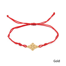 Load image into Gallery viewer, Celtic Knot Jade Thread Bracelet Hollowed-out Double-hole Stainless Steel Woven Red Rope Pendant Bracelet Women Couple's Jewelry
