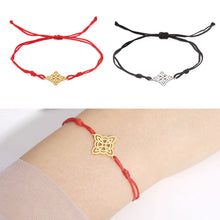 Load image into Gallery viewer, Celtic Knot Jade Thread Bracelet Hollowed-out Double-hole Stainless Steel Woven Red Rope Pendant Bracelet Women Couple's Jewelry
