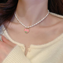 Load image into Gallery viewer, Tulip Necklace Earrings Flower Love Pearl Necklace Collarbone Chain Sweet Versatile Necklace Earrings Jewelry
