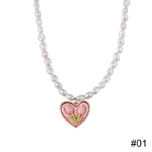 Load image into Gallery viewer, Tulip Necklace Earrings Flower Love Pearl Necklace Collarbone Chain Sweet Versatile Necklace Earrings Jewelry
