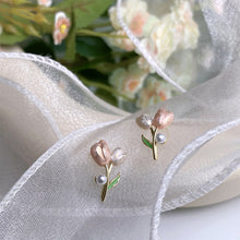 Load image into Gallery viewer, Pink Tulip Flower Pearl Earrings Simple Temperamental Alloy Ear Studs Earrings Jewelry Accessories for Women
