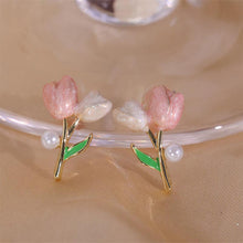 Load image into Gallery viewer, Pink Tulip Flower Pearl Earrings Simple Temperamental Alloy Ear Studs Earrings Jewelry Accessories for Women
