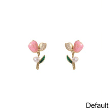 Load image into Gallery viewer, Pink Tulip Flower Pearl Earrings Simple Temperamental Alloy Ear Studs Earrings Jewelry Accessories for Women
