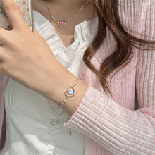 Load image into Gallery viewer, Peach Imitation Pearl Bracelet Necklace Simple Alloy Love Pendant Clavicle Chain Necklace Bracelet Jewelry
