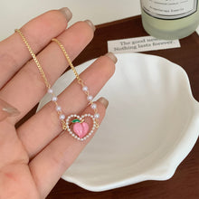Load image into Gallery viewer, Peach Imitation Pearl Bracelet Necklace Simple Alloy Love Pendant Clavicle Chain Necklace Bracelet Jewelry
