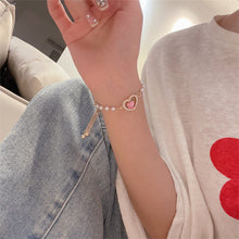 Load image into Gallery viewer, Peach Imitation Pearl Bracelet Necklace Simple Alloy Love Pendant Clavicle Chain Necklace Bracelet Jewelry
