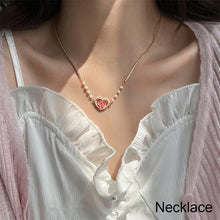 Load image into Gallery viewer, Peach Imitation Pearl Bracelet Necklace Simple Alloy Love Pendant Clavicle Chain Necklace Bracelet Jewelry
