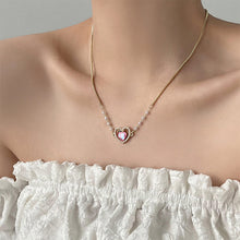 Load image into Gallery viewer, Peach Imitation Pearl Bracelet Necklace Simple Alloy Love Pendant Clavicle Chain Necklace Bracelet Jewelry
