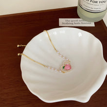 Load image into Gallery viewer, Peach Imitation Pearl Bracelet Necklace Simple Alloy Love Pendant Clavicle Chain Necklace Bracelet Jewelry
