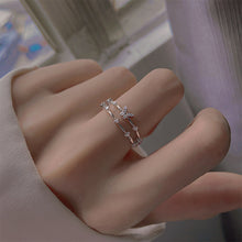Load image into Gallery viewer, Butterfly Zircon Double Ring Fashion Versatile Opening Adjustable Ring Silver Alloy Ring Jewelry Accessory
