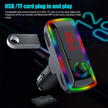 Load image into Gallery viewer, F11 Car Bluetooth 5.0 FM Transmitter Car Charger Fast Charging Card Bluetooth Player Receiver U Disk With Atmosphere Lamp
