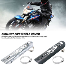 Load image into Gallery viewer, Universal Vintage Chrome Exhaust Heat Plated Motorcycle Modified Curved Shield Cover Guard Muffler Pipe Motorbike Parts
