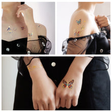 Load image into Gallery viewer, Gold Stamping Tattoo Sticker Colorful Butterfly Metal Tattoo Sticker Fashion Women Cartoon Waterproof Body Art Tattoo Sticker
