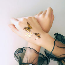 Load image into Gallery viewer, Gold Stamping Tattoo Sticker Colorful Butterfly Metal Tattoo Sticker Fashion Women Cartoon Waterproof Body Art Tattoo Sticker
