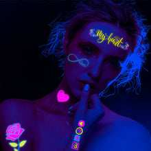 Load image into Gallery viewer, Fluorescent Love Graffiti Flower Arm Face Tattoo Sticker Waterproof Lover Lip Print Arm Sweatproof Tattoo Stickers

