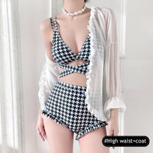 Load image into Gallery viewer, Thousand Bird Lattice Split Bikini Set Hot Spring Pool Beach Swimsuit Set Sexy And Pure Style
