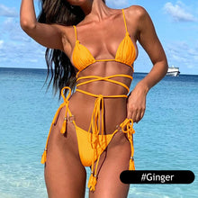 Load image into Gallery viewer, Fashion Sexy Big Backless Three-Point Lace-Up Bikini Multi-Color Optional Swimsuit Set S-L
