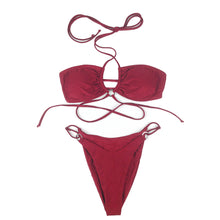 Load image into Gallery viewer, 2023 New Sexy Solid Color Gathering Bikini Split Lace-Up Style Swimsuit With Chest Pad Women
