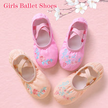 Load image into Gallery viewer, Children Practise Ballerina Shoes Woman Dance Shoes Girls Ballet Shoes Satin Embroidery Soft Sole Ballet Dance Slippers
