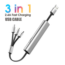 Load image into Gallery viewer, Metal 3in1 Fast Charging USB Cable for iPhone Samsung Huawei Hidden Multi Retractable Micro USB C Charger Cable Creative Gifts
