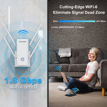 Load image into Gallery viewer, Full Gigabit Wireless WiFi Repeater AX1800 MU-MIMO WiFi 6 Mesh Range Extender Dual Band Wireless Signal Booster WPS AP
