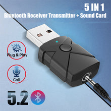 Load image into Gallery viewer, 5 in 1 Bluetooth Adapter For Speaker Headset Car Wireless Audio Receiver/Transmitter Dual Function Bluetooth 5.2 USB Dongle
