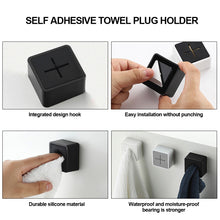 Load image into Gallery viewer, Wall Mounted Towel Plug Self Adhesive Towel Hook Holder Bathroom Towel Storage Rack Waterproof Kitchen Rag Dishcloth Clip Organizer
