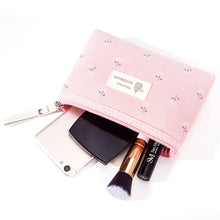 Load image into Gallery viewer, Flower Print Canvas Women Makeup Bag Portable Travel Wash Pouch Toiletries Organize Zipper Bag Cosmetic Bag

