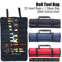 Load image into Gallery viewer, 22Pockets Roll Tool Bag Oxford Fabric Waterproof Wrench Drills Hand Tools Bag Electricians Mechanics Work Bag
