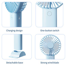 Load image into Gallery viewer, Portable USB Chargeable Mini Fan Handheld Fans with Base Summer Outdoor 3 Speed Adjustable Hand Hold Fan with Phone Holder
