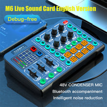 Load image into Gallery viewer, M6 RGB LED OTG Transmission Wireless Bluetooth-compatible External Mixer Sound Card Noise Reduction for Live Streaming Broadcast
