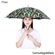 Load image into Gallery viewer, 69cm/77cm Portable Rain Umbrella Hat Foldable Outdoor Fishing Anti-Sun Waterproof Umbrella Camping Head Cap Beach Head Hats
