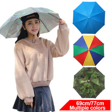 Load image into Gallery viewer, 69cm/77cm Portable Rain Umbrella Hat Foldable Outdoor Fishing Anti-Sun Waterproof Umbrella Camping Head Cap Beach Head Hats
