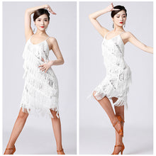 Load image into Gallery viewer, Latin Dance Suspender Skirt Tassel Skirt V-Neck Dance Sequin Skirt Stage Show Competition Dress
