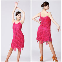 Load image into Gallery viewer, Latin Dance Suspender Skirt Tassel Skirt V-Neck Dance Sequin Skirt Stage Show Competition Dress
