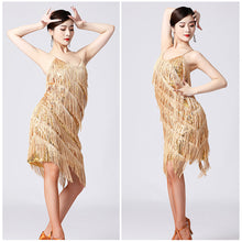 Load image into Gallery viewer, Latin Dance Suspender Skirt Tassel Skirt V-Neck Dance Sequin Skirt Stage Show Competition Dress
