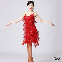 Load image into Gallery viewer, Latin Dance Suspender Skirt Tassel Skirt V-Neck Dance Sequin Skirt Stage Show Competition Dress
