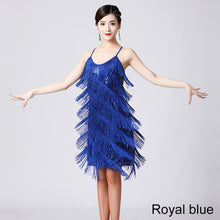 Load image into Gallery viewer, Latin Dance Suspender Skirt Tassel Skirt V-Neck Dance Sequin Skirt Stage Show Competition Dress

