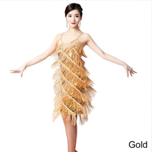 Load image into Gallery viewer, Latin Dance Suspender Skirt Tassel Skirt V-Neck Dance Sequin Skirt Stage Show Competition Dress
