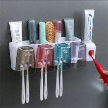 Load image into Gallery viewer, Wall-mounted Toothbrush Holder With Toothpaste Dispenser Punch-free Bathroom Storage For Home Waterproof Bathroom Accessories
