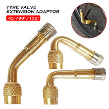 Load image into Gallery viewer, 45/90/135 Degree Angle Brass Motorcycle Bent Valve Adaptor Tyre Tube Valve Extension Adapter for Car Truck Motorcycle Cycling Accessories
