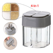 Load image into Gallery viewer, Compartment For Outdoor Cooking BBQ Salt And Pepper Shaker 4 In 1 Camping Seasoning Jar With Lids Transparent Spice Dispenser
