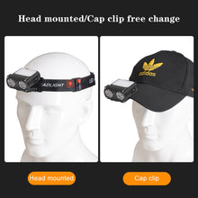 Load image into Gallery viewer, 5 Modes USB Rechargeable Dual Beam Hat Clip Cap Light Mini LED Headlamp Sensor Headlight Adjustable Angle Camping Headlamp Work Lights

