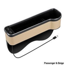 Load image into Gallery viewer, Car Crevice Storage Box Colorful LED Seat Gap Slit Pocket Seat Organizer with 2 USB Charger Card Phone Bottle Cups Holder
