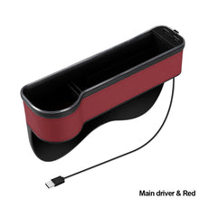 Load image into Gallery viewer, Car Crevice Storage Box Colorful LED Seat Gap Slit Pocket Seat Organizer with 2 USB Charger Card Phone Bottle Cups Holder
