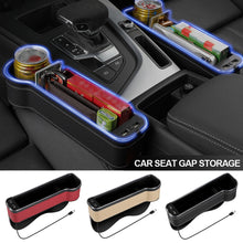 Load image into Gallery viewer, Car Crevice Storage Box Colorful LED Seat Gap Slit Pocket Seat Organizer with 2 USB Charger Card Phone Bottle Cups Holder
