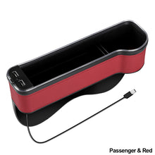 Load image into Gallery viewer, Car Crevice Storage Box Colorful LED Seat Gap Slit Pocket Seat Organizer with 2 USB Charger Card Phone Bottle Cups Holder
