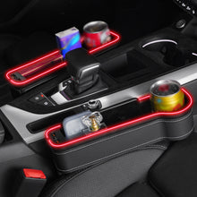 Load image into Gallery viewer, Car Crevice Storage Box Colorful LED Seat Gap Slit Pocket Seat Organizer with 2 USB Charger Card Phone Bottle Cups Holder
