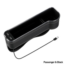 Load image into Gallery viewer, Car Crevice Storage Box Colorful LED Seat Gap Slit Pocket Seat Organizer with 2 USB Charger Card Phone Bottle Cups Holder
