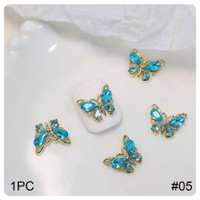 Load image into Gallery viewer, Zircon Butterfly Nail Ornament Fashion Stereoscopic Alloy Butterfly Nail Art Decoration Manicure Accessories
